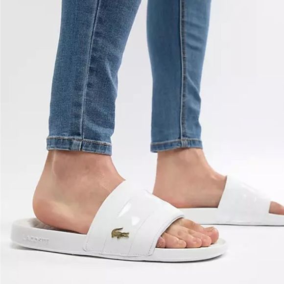 Lacoste Shoes - LACOSTE Fraisier Gold Croc Sliders can be add style so that unisex is easy.